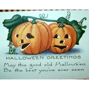 Fantasy Halloween Postcard Whitney Checkered Gnome Elf Dwarf Original Unused